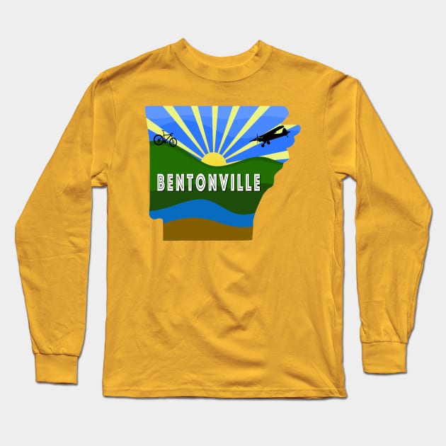 Bentonville Arkansas design with Mountain Bike and Airplane Long Sleeve T-Shirt by Arkansas Shop